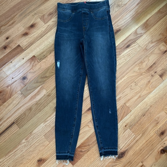 SPANX WOMENS SKINNY DISTRESSED JEGGING DENIM LEGGINGS SIZE SMALL SHAPEWEAR BLUE - Picture 3 of 7